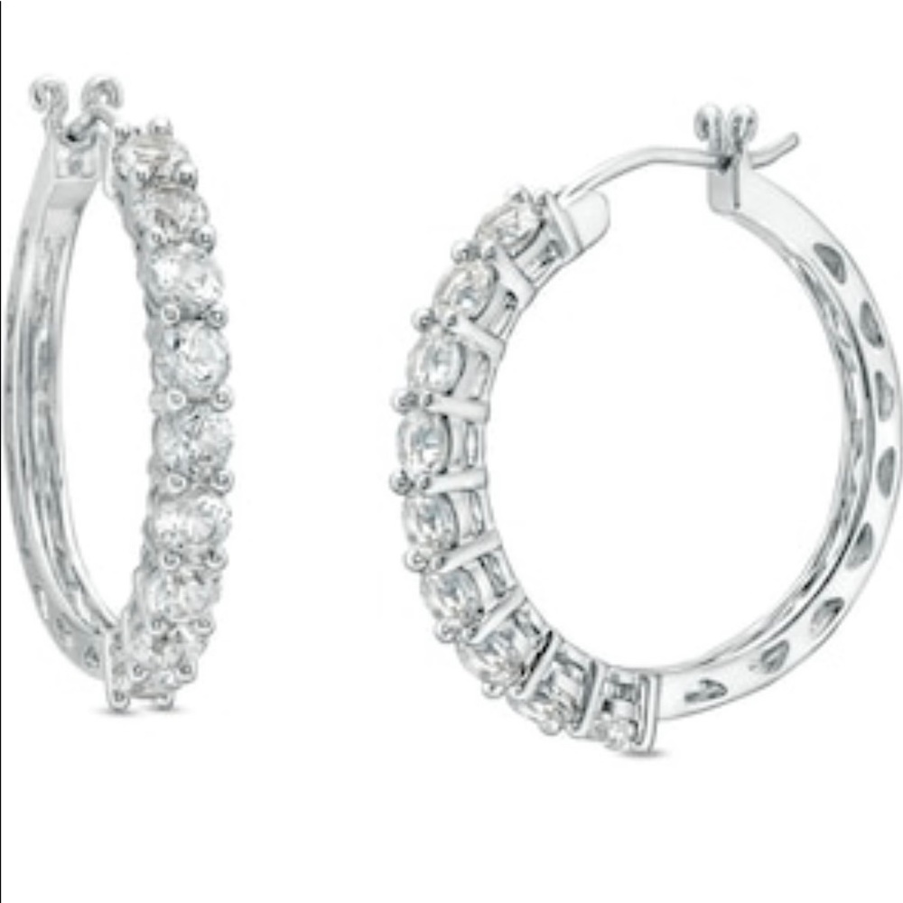 💎 Zales White Lab-Created Sapphire Hoop Earrings💎